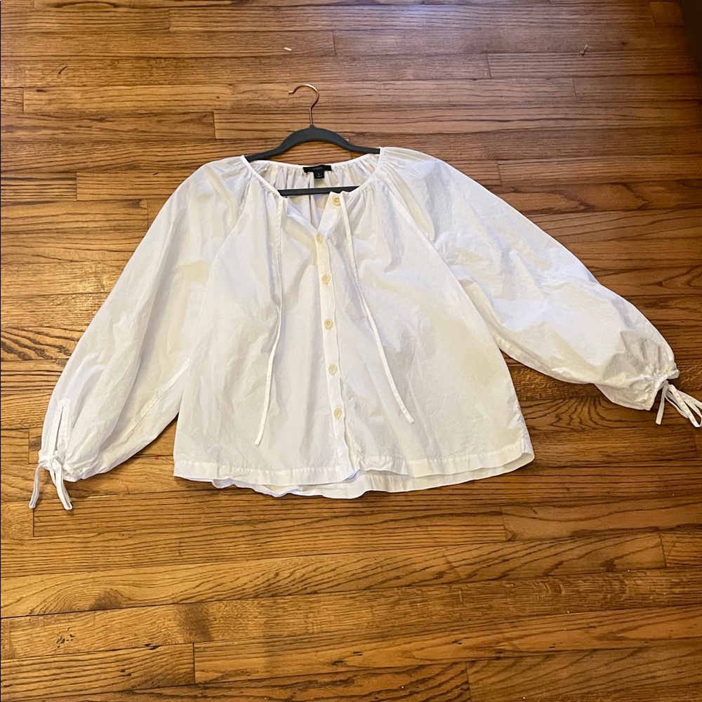 J. Crew White Button-Up Poplin Blouse with Balloon Sleeves L - Picture 7 of 9